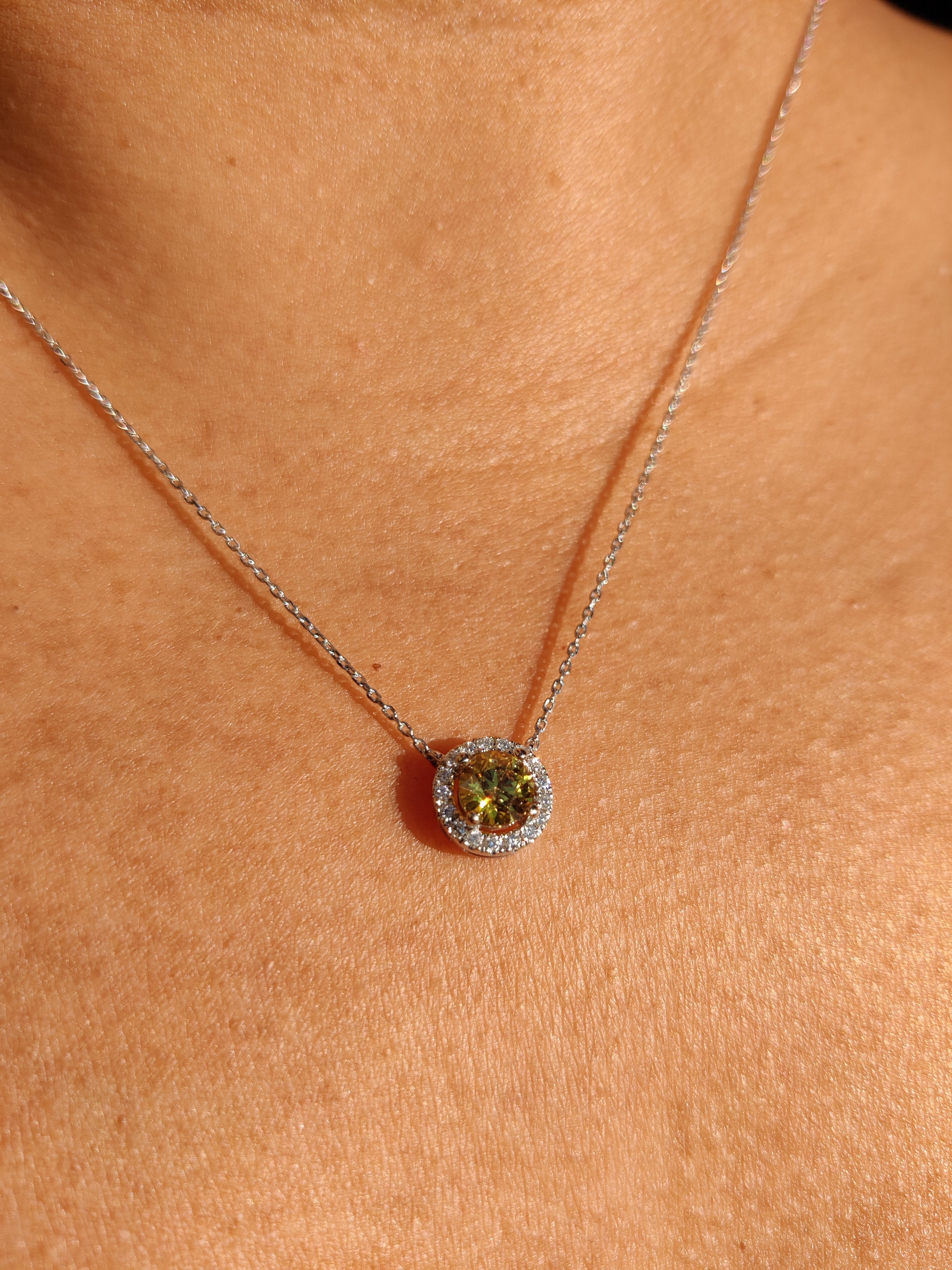 Yellow Diamond Halo Necklace-The Diamond Setter