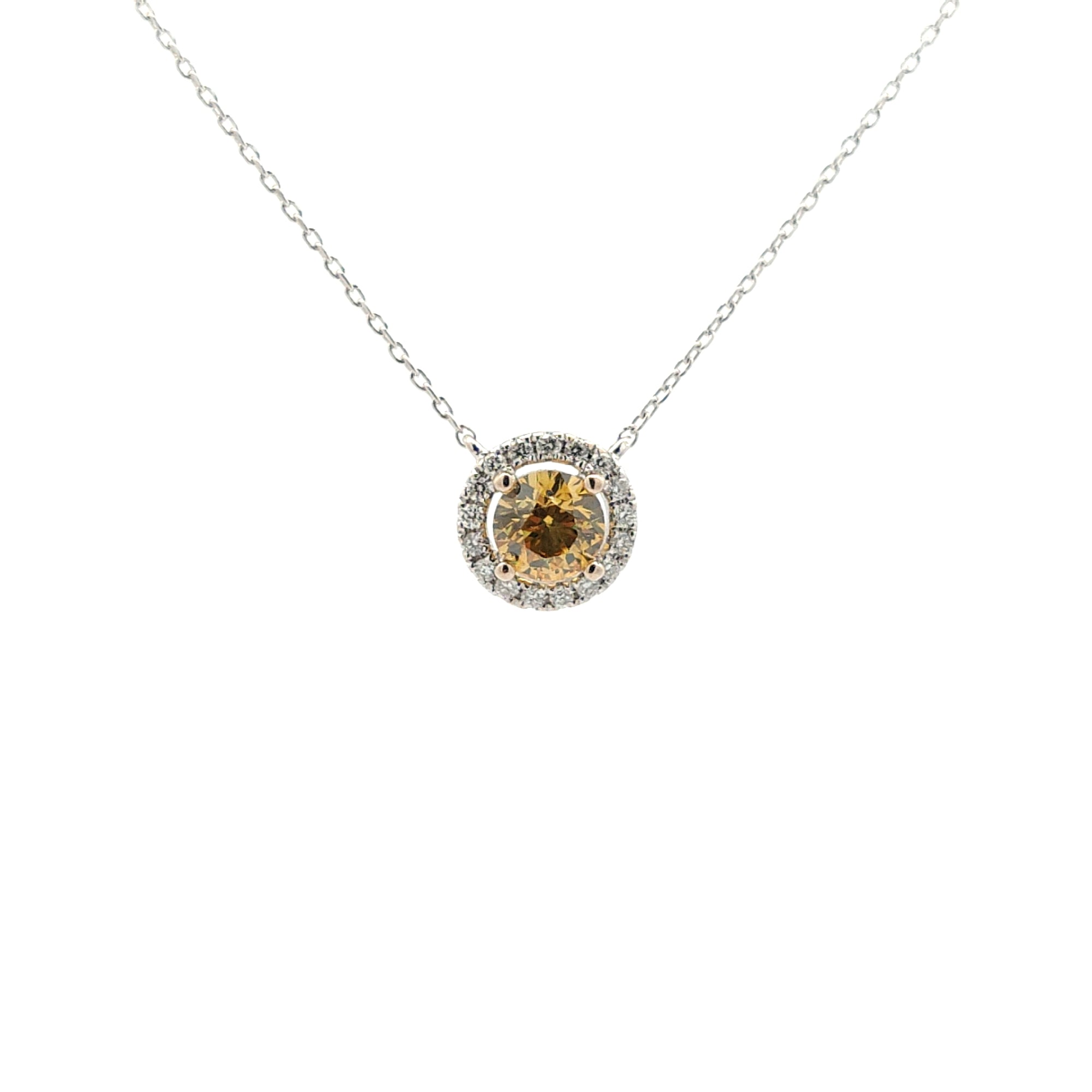 Yellow Diamond Halo Necklace-The Diamond Setter