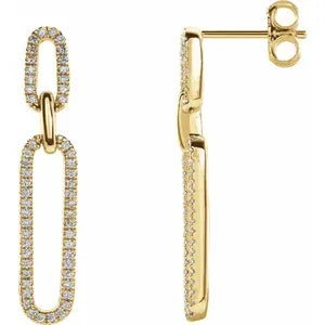 Elongated Flat Link Drop Earrings with diamonds-The Diamond Setter
