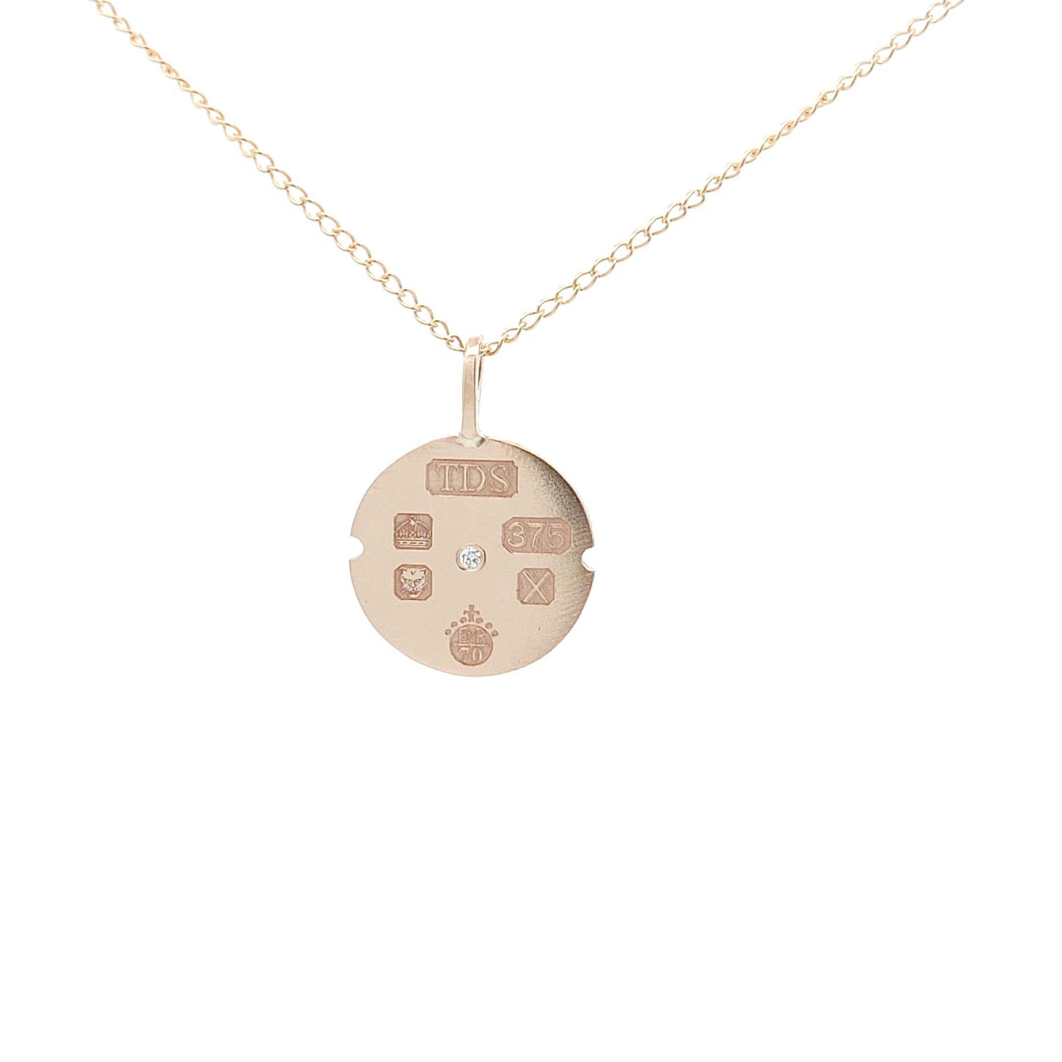 Yellow gold Disc pendant with platinum jubilee hallmark-The Diamond Setter