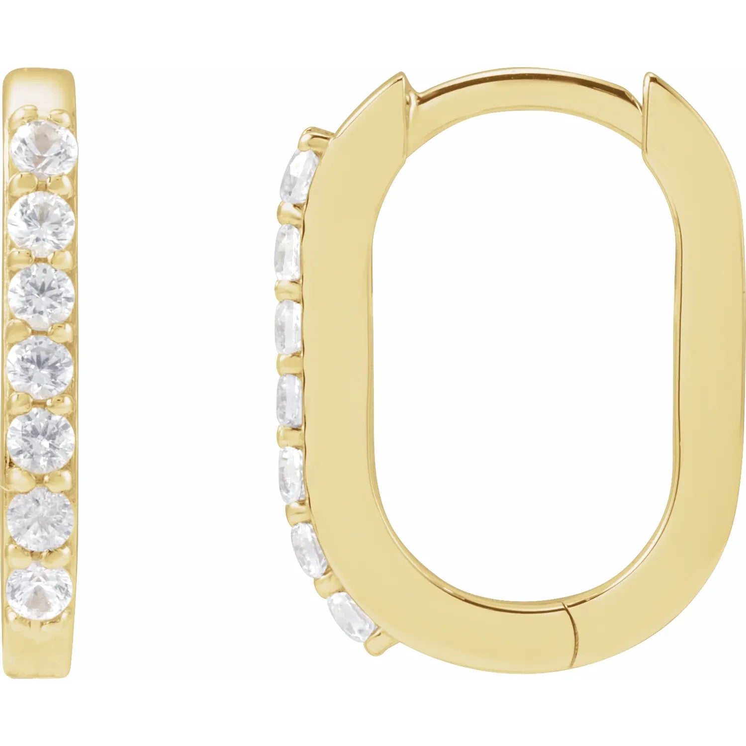 Accented Gold Elongated Oval Hoop Earrings-The Diamond Setter