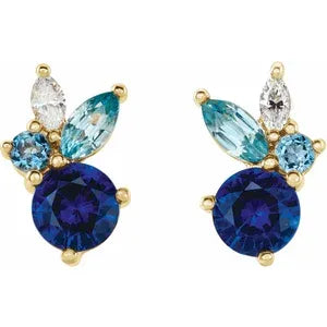 Multi gemstone stud earrings-The Diamond Setter