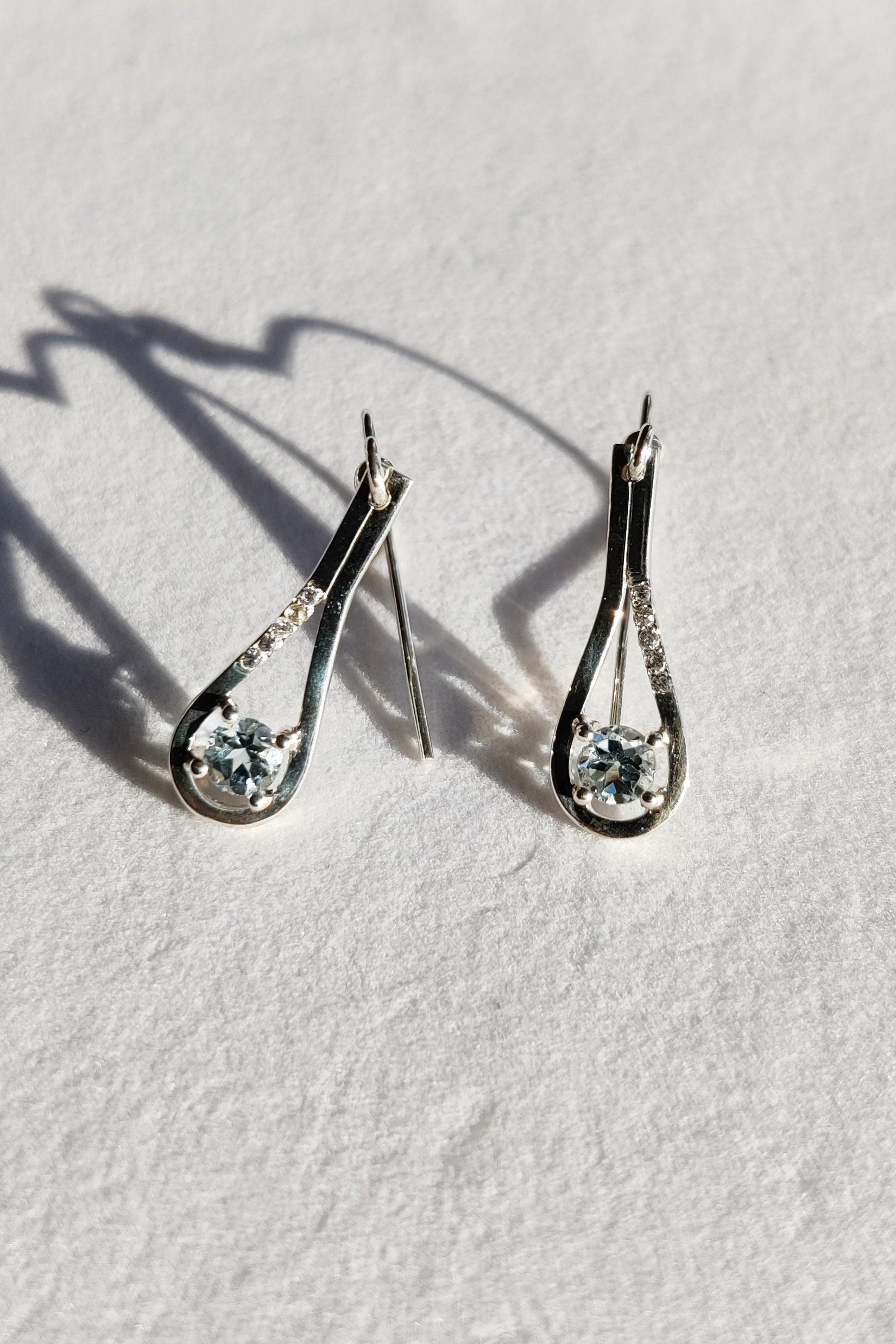 Silver Earrings with Aquamarine and White Diamonds-The Diamond Setter