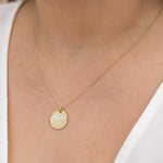 9 carat Gold Textured Disc Necklace with Diamonds-The Diamond Setter