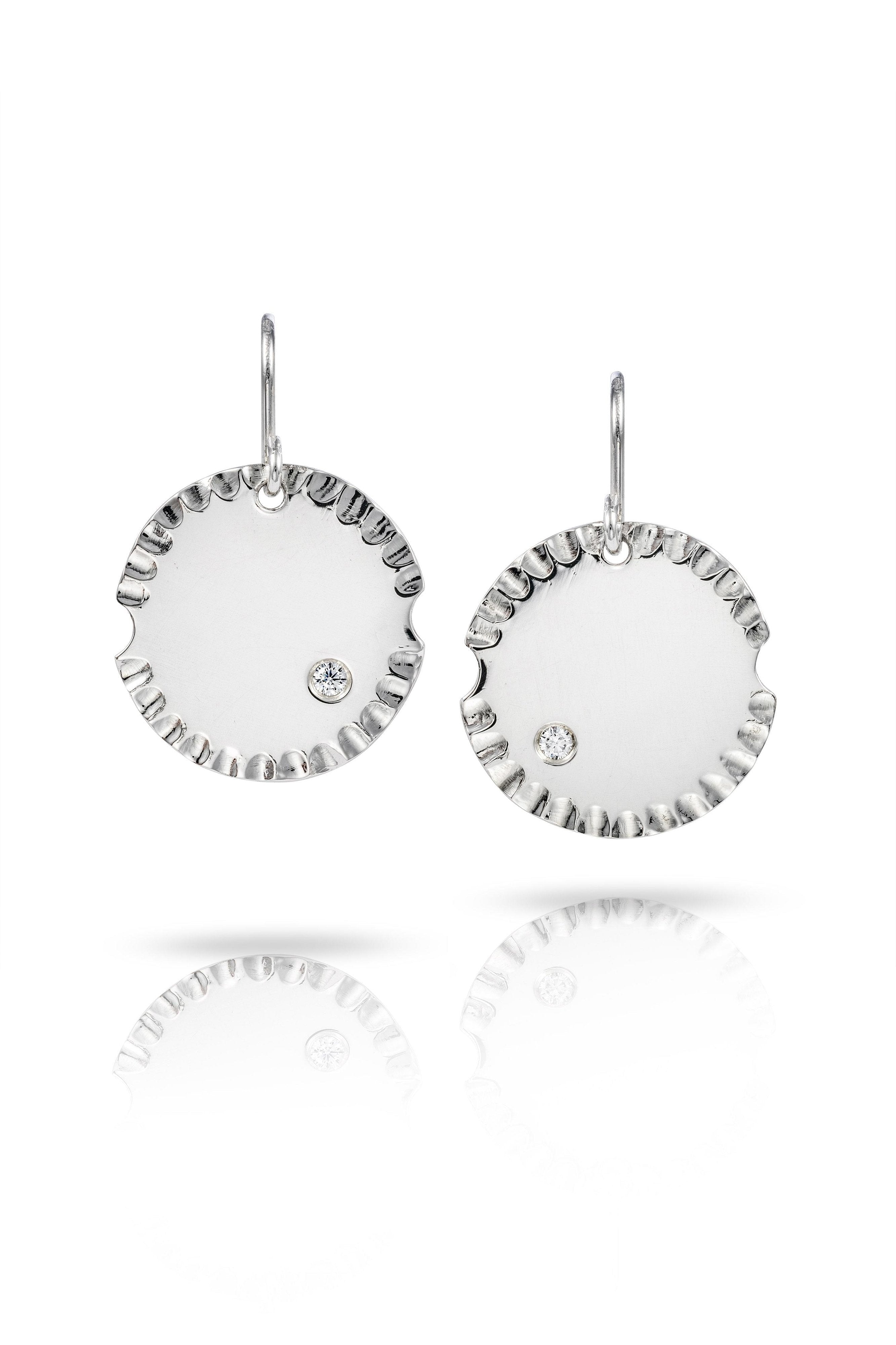 Silver Disc Earrings with Diamond-The Diamond Setter