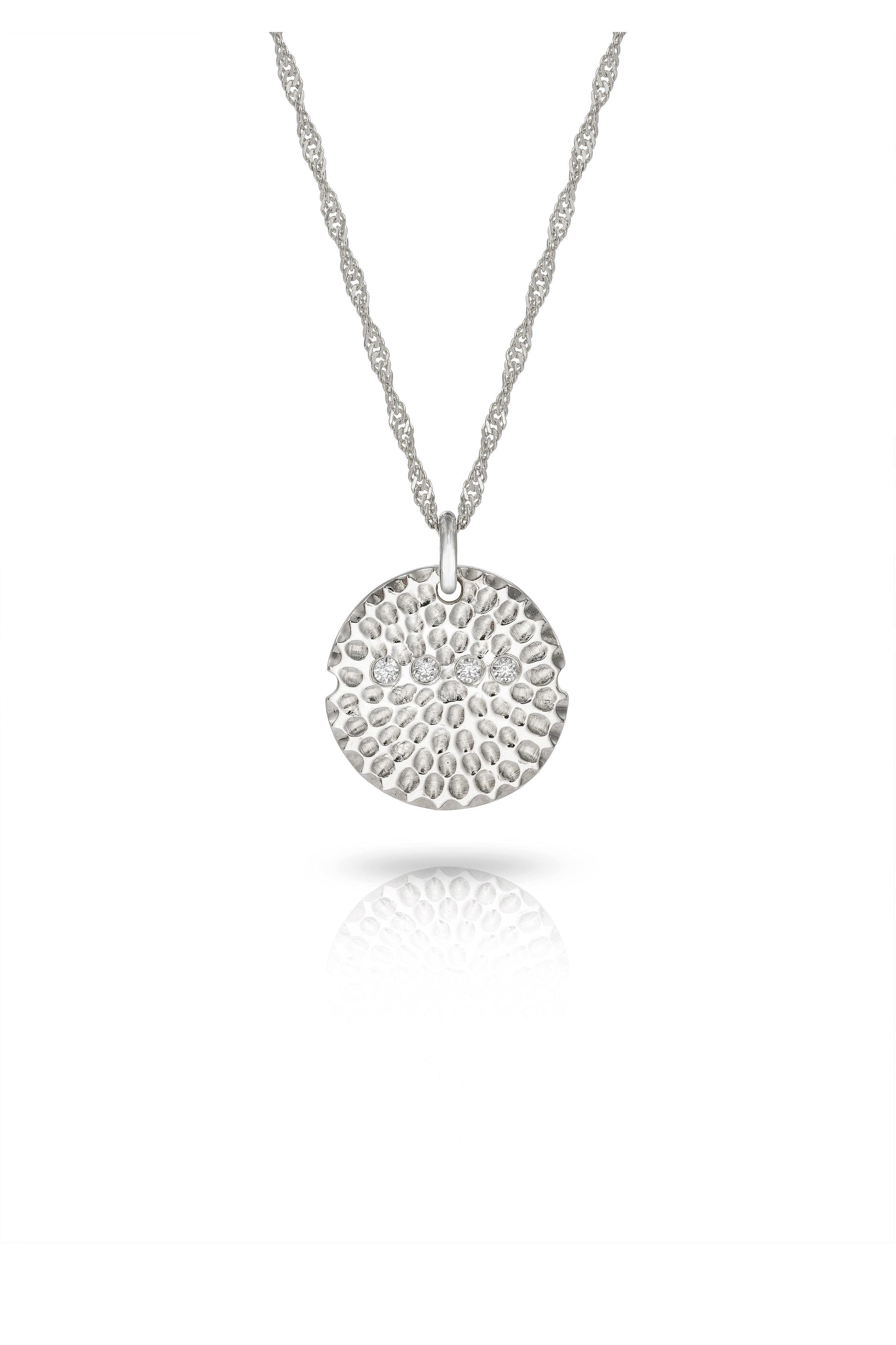 9 carat Gold Textured Disc Necklace with Diamonds-The Diamond Setter