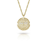 9 carat Gold Textured Disc Necklace with Diamonds-The Diamond Setter