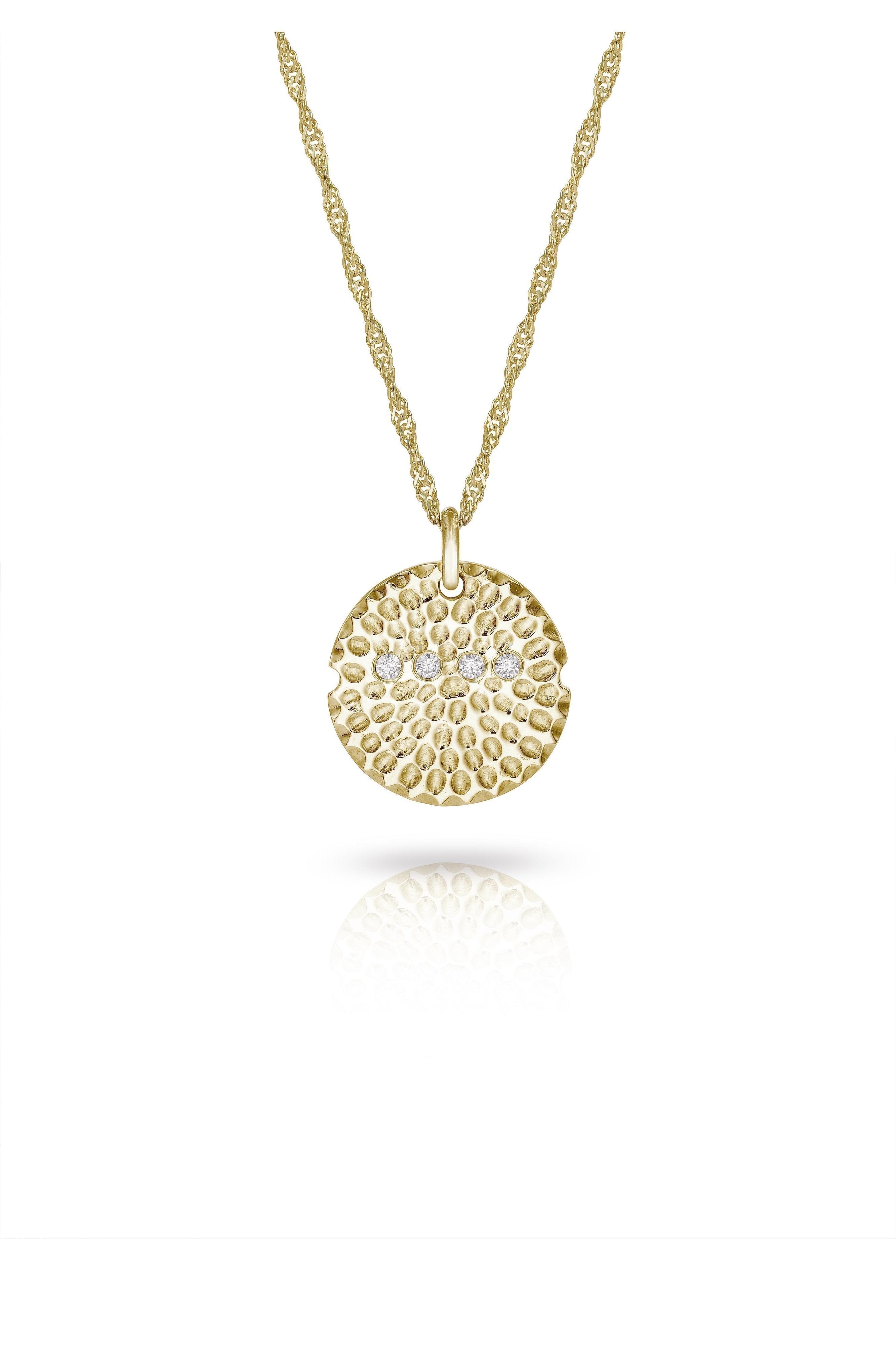9 carat Gold Textured Disc Necklace with Diamonds-The Diamond Setter
