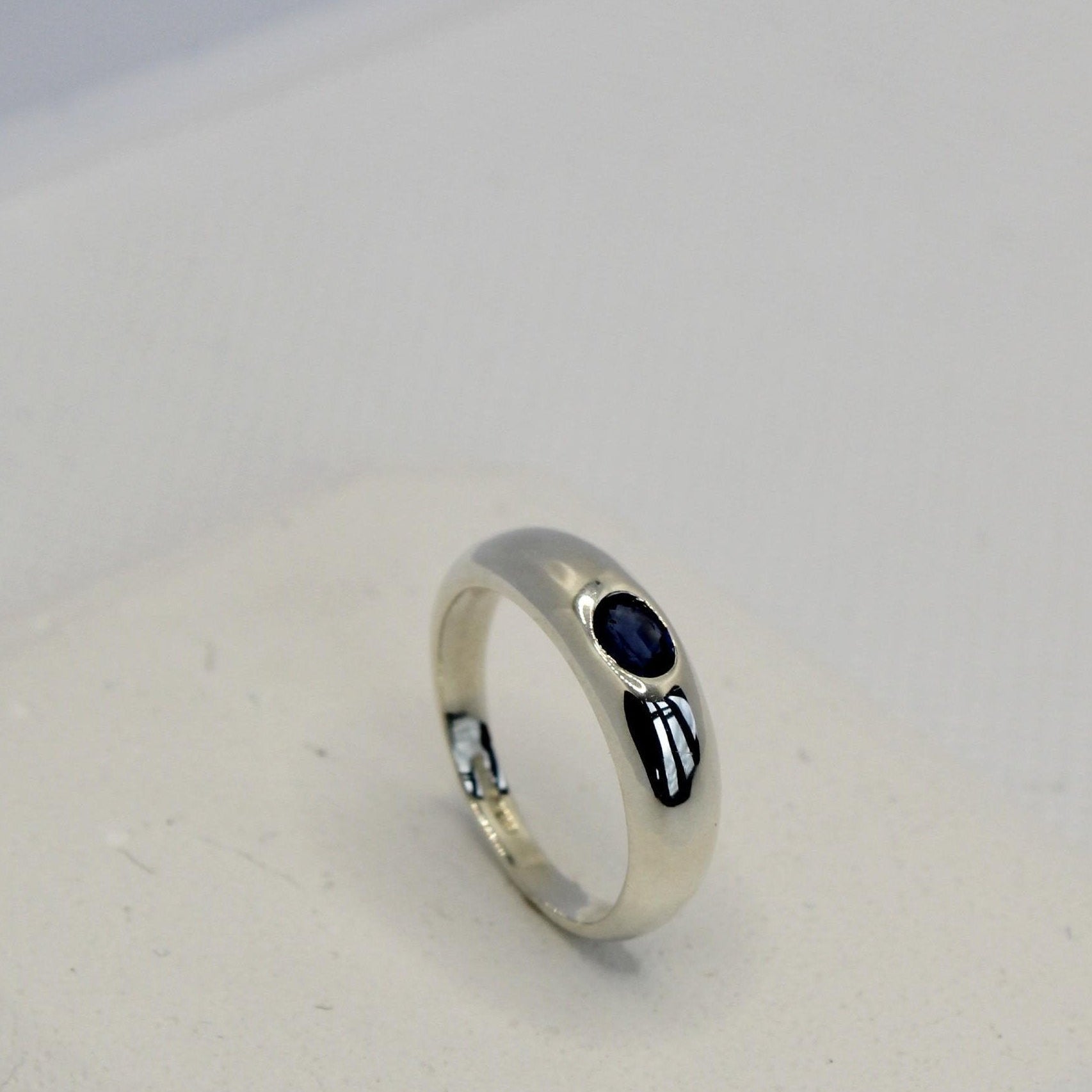 Silver Dome Ring with Blue Sapphire-The Diamond Setter