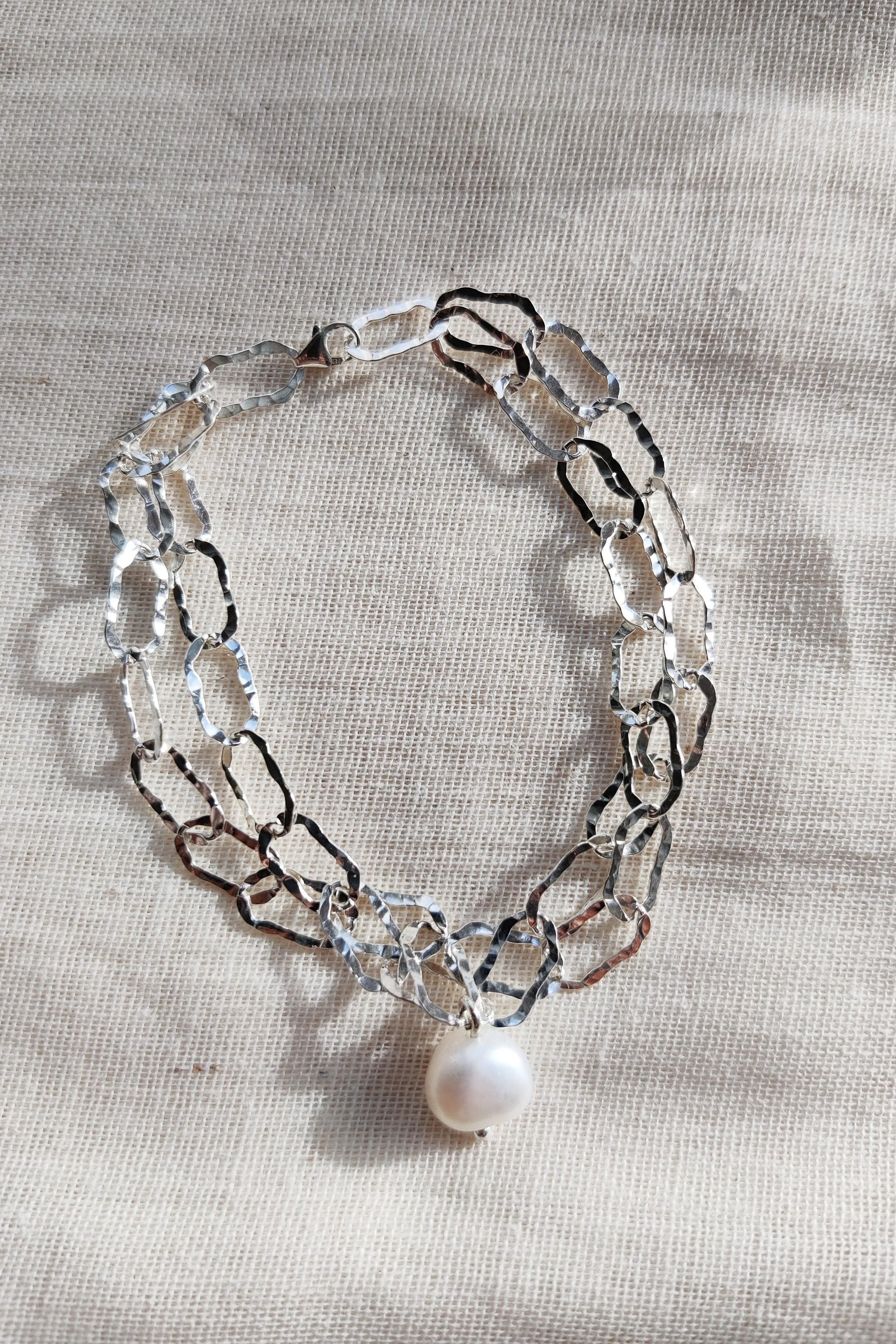 Double Chain Bracelet with Baroque Pearl-The Diamond Setter