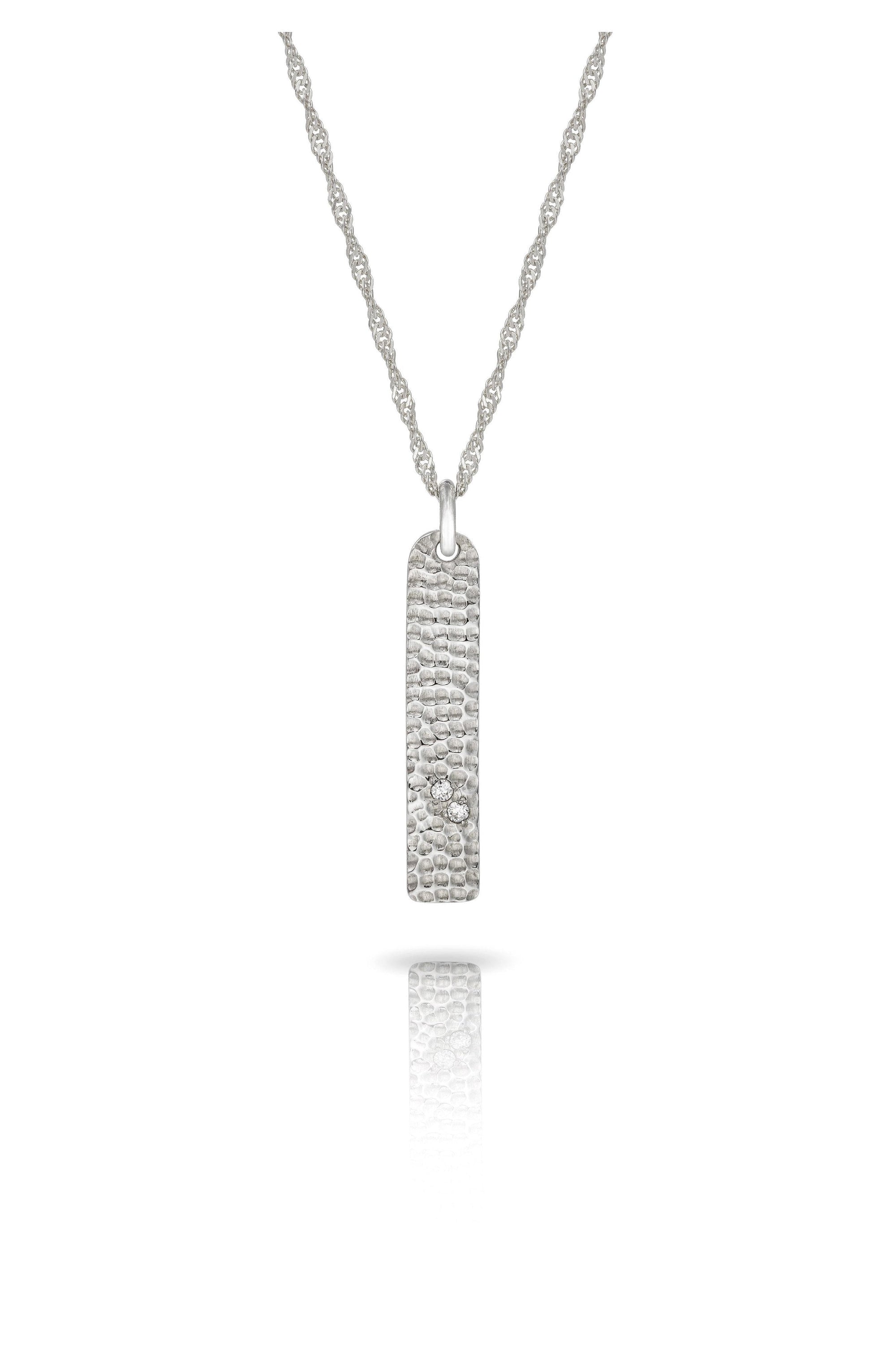 Silver Dog Tag Necklace with Diamonds-The Diamond Setter