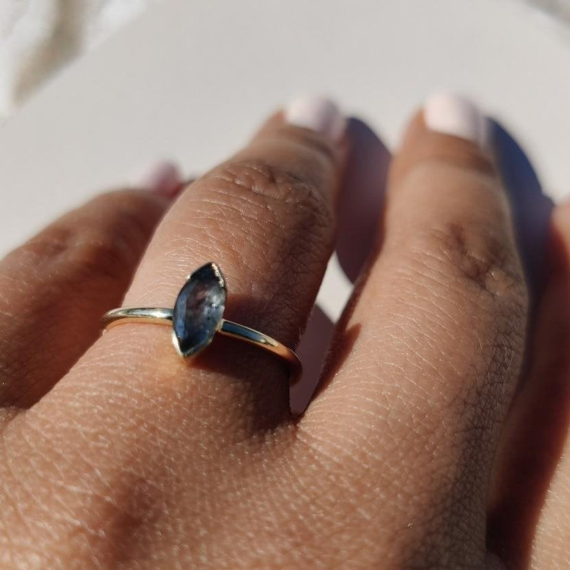 Emily Stacking Ring with Blue Marquise Sapphire-The Diamond Setter