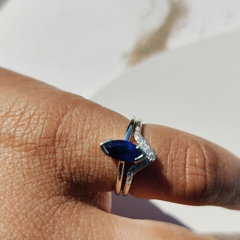 Emily Stacking Ring with Blue Marquise Sapphire-The Diamond Setter