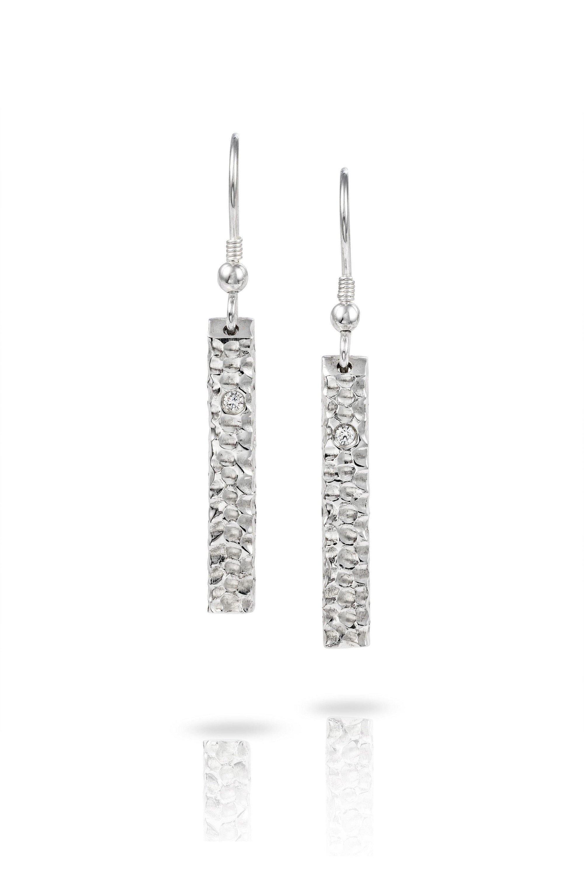 Solid Bar Silver Textured Earrings-The Diamond Setter