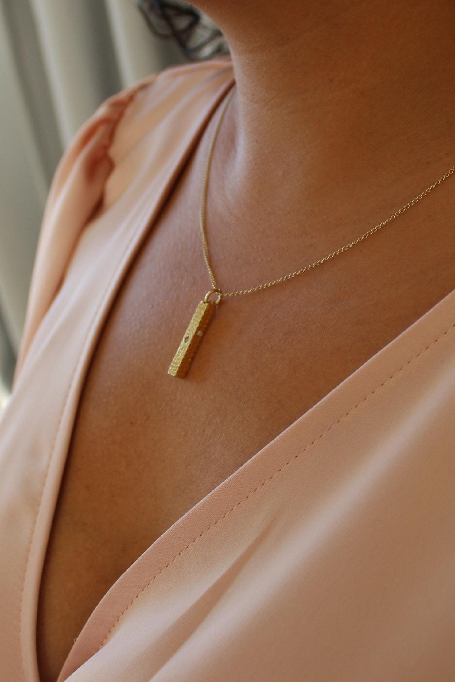 9 carat Solid Gold Textured Bar Necklace-The Diamond Setter