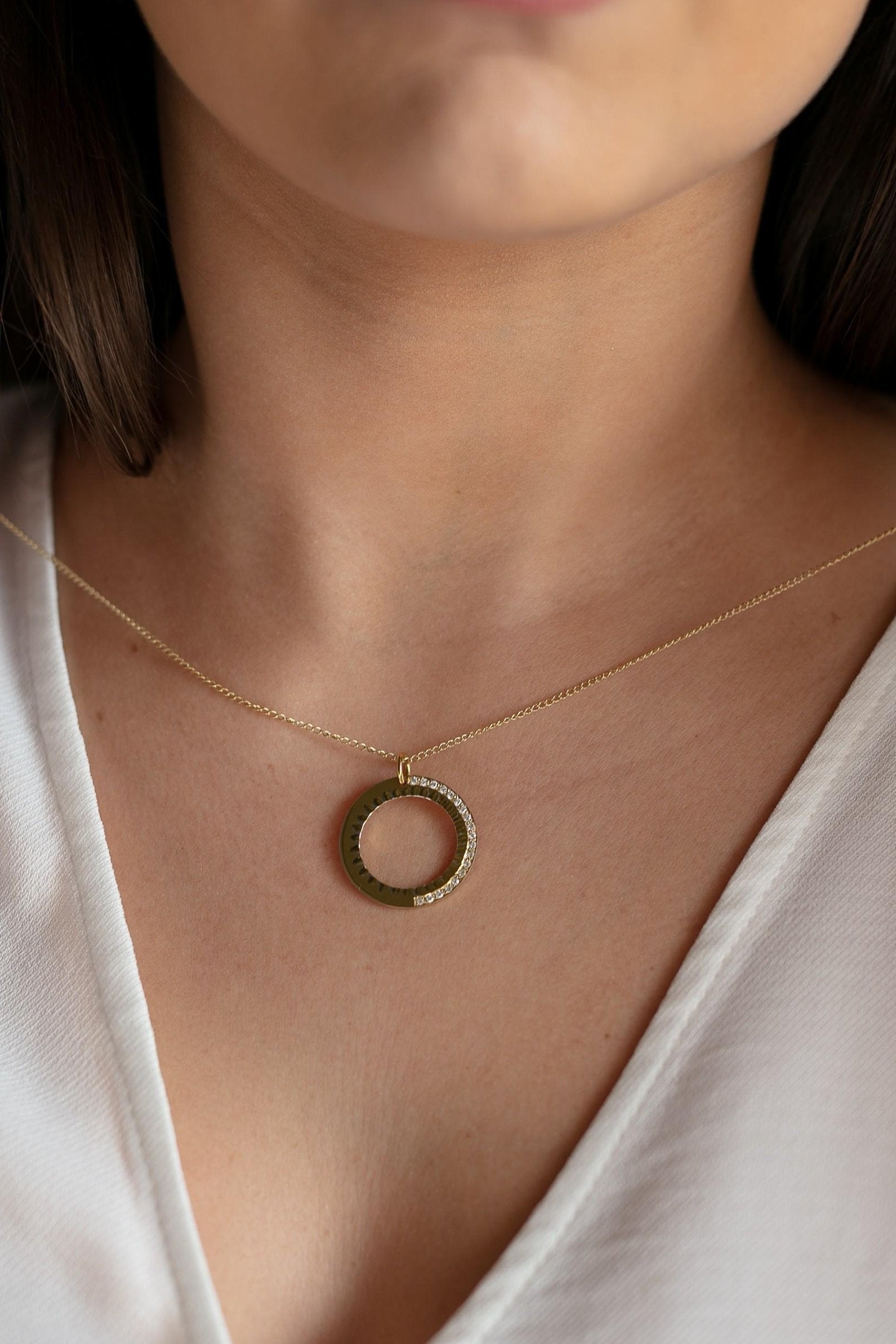 Six Hour Gold Halo Necklace with Pave Diamond Setting-The Diamond Setter