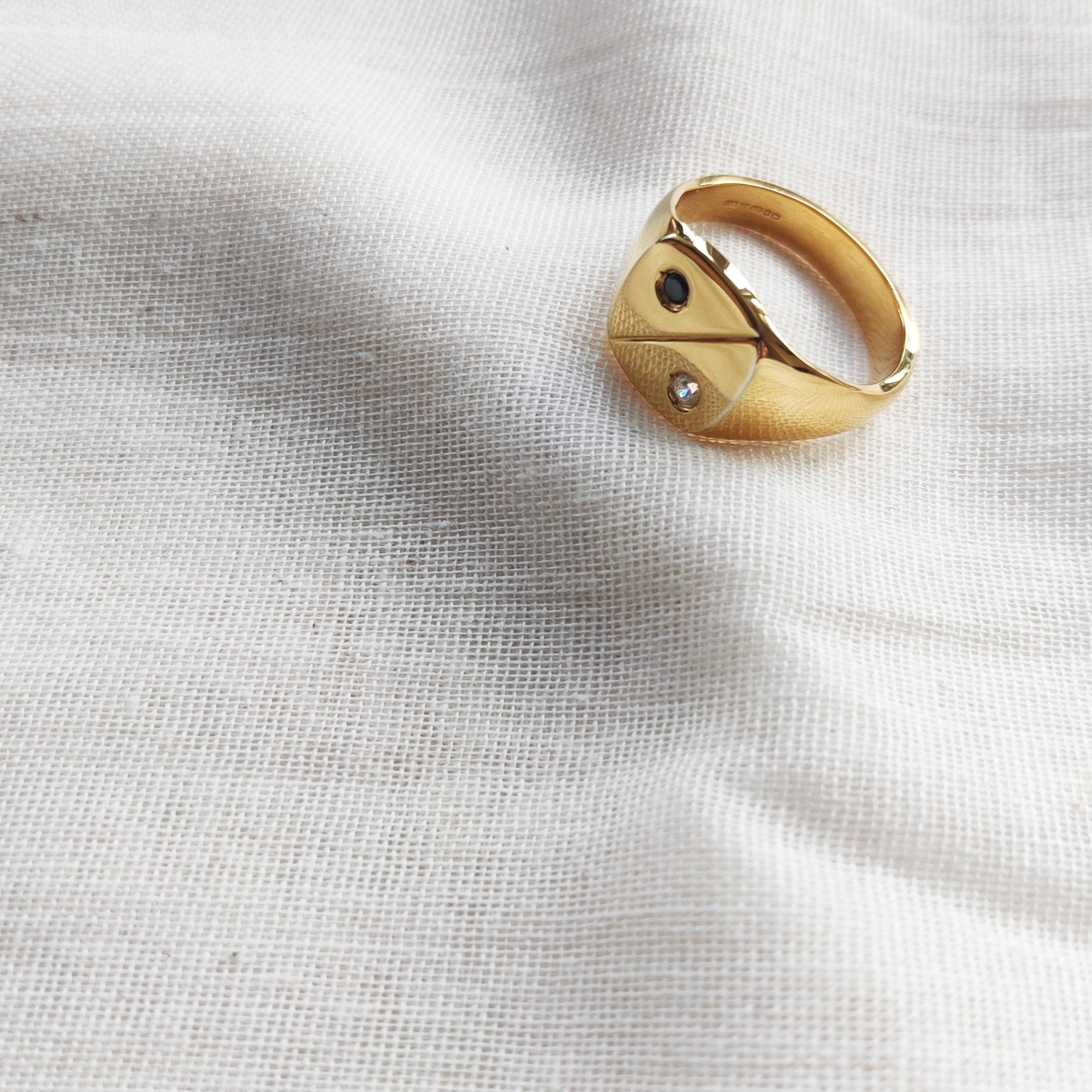 Gold Signet Ring with Black and White Diamonds-The Diamond Setter