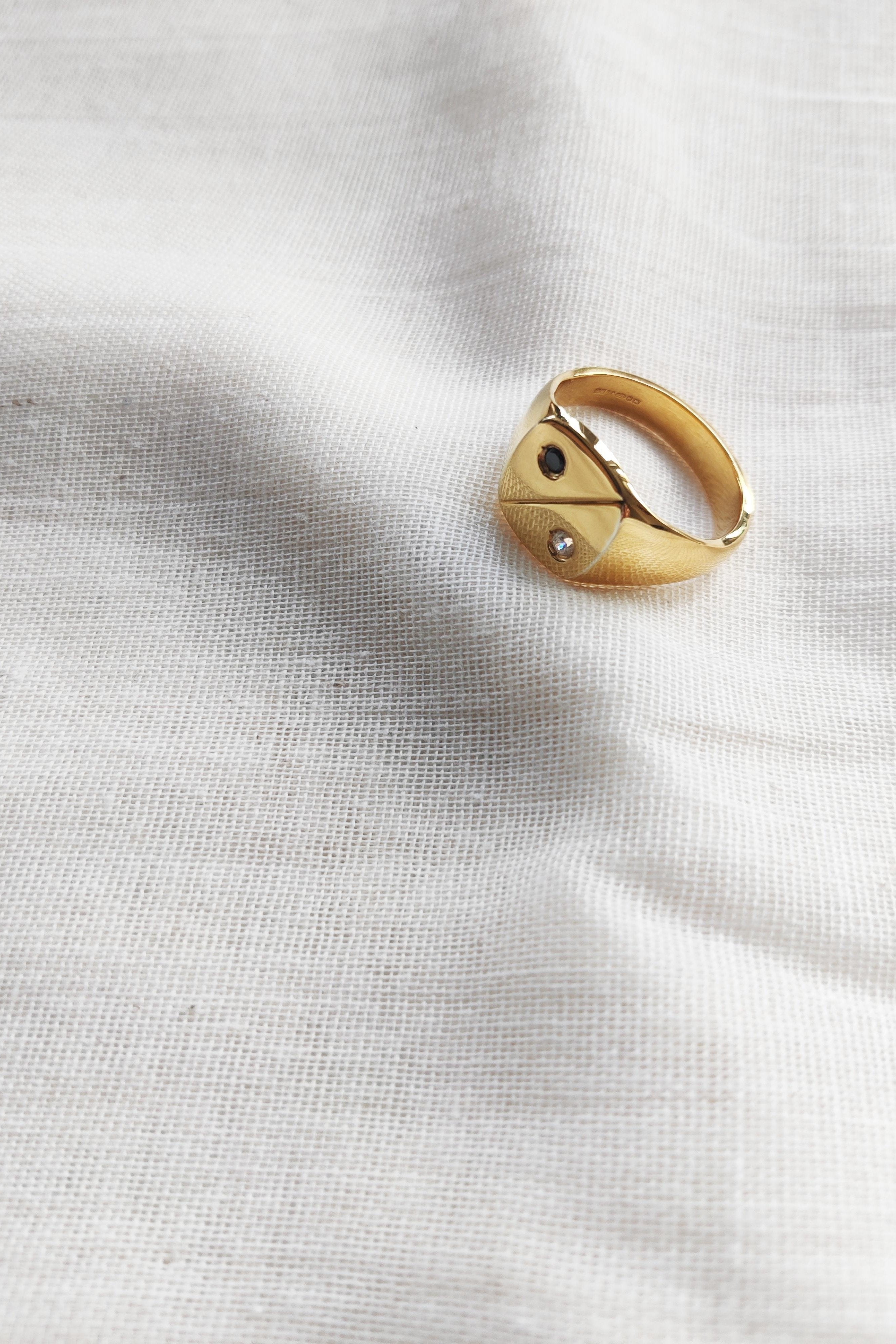 Gold Signet Ring with Black and White Diamonds-The Diamond Setter