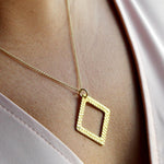 9 carat Gold Textured Square Solo Necklace with Diamond-The Diamond Setter