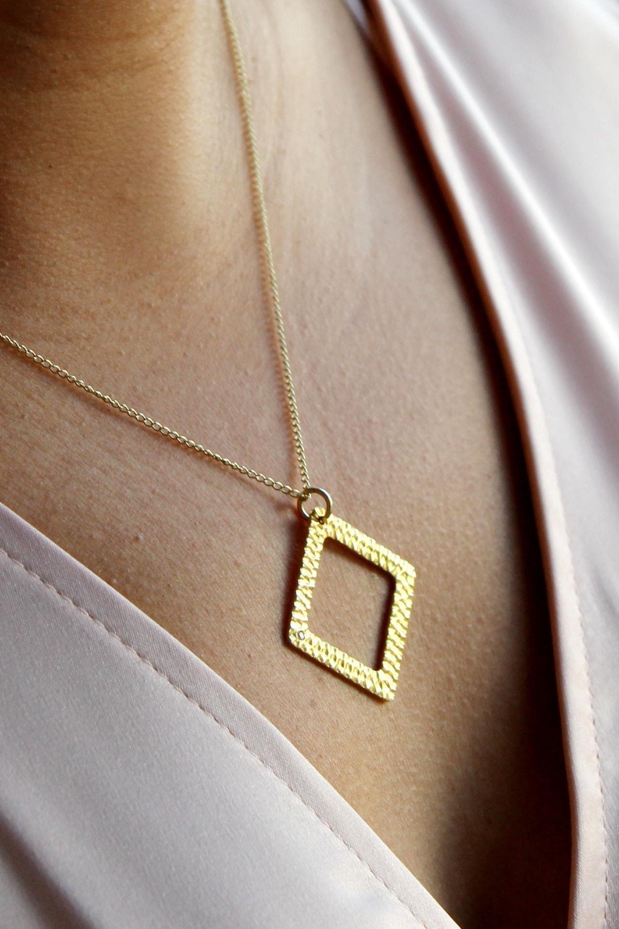 9 carat Gold Textured Square Solo Necklace with Diamond-The Diamond Setter