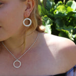 Silver Textured Halo Earrings with Diamonds-The Diamond Setter