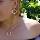 Silver Textured Halo Earrings with Diamonds-The Diamond Setter