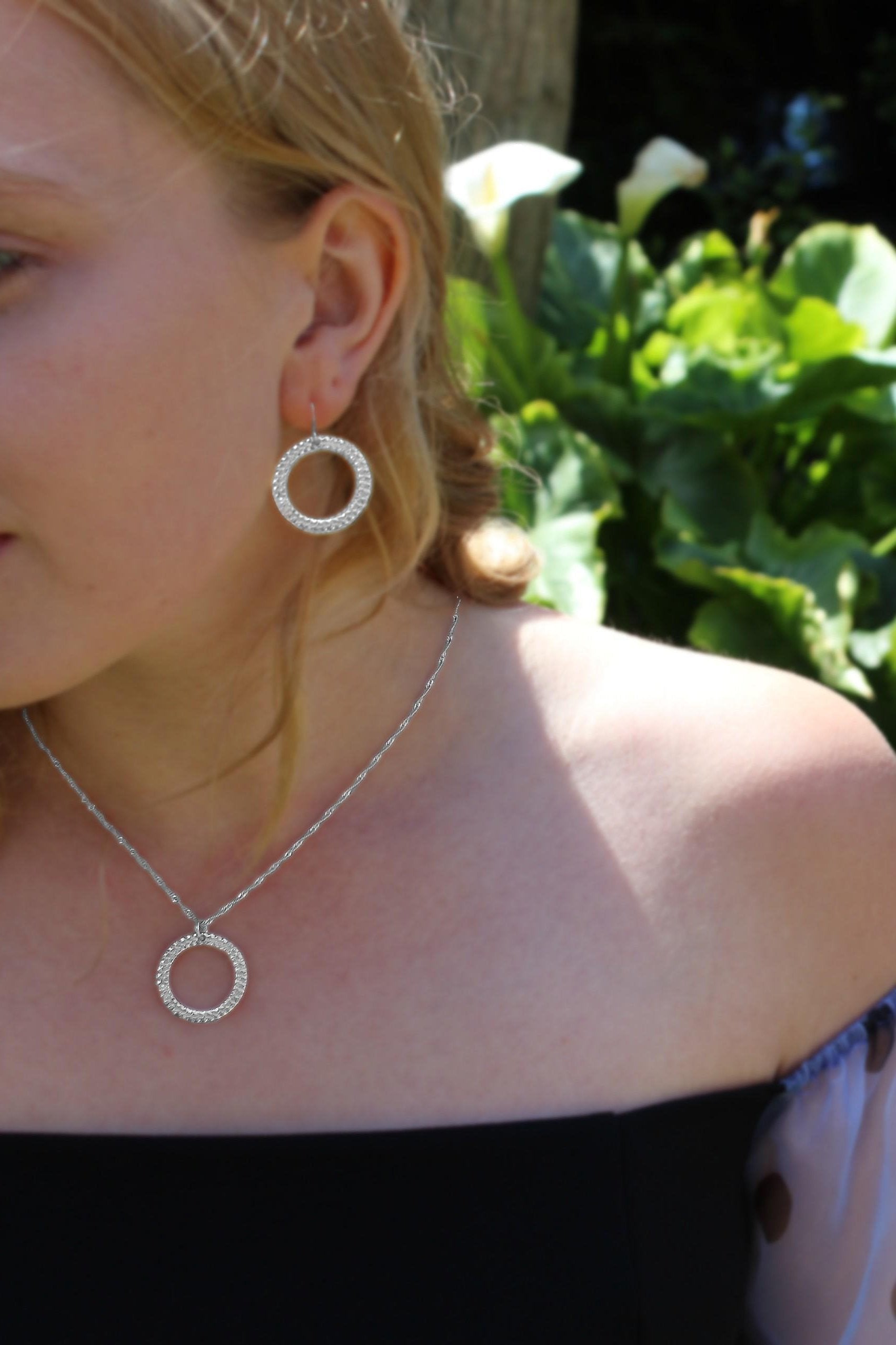 Silver Textured Halo Earrings with Diamonds-The Diamond Setter