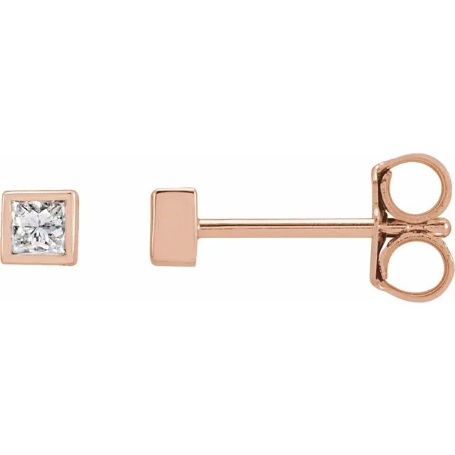 Micro princess cut diamond stud earring-The Diamond Setter