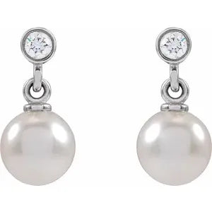 Pearl and diamond drop earrings-The Diamond Setter