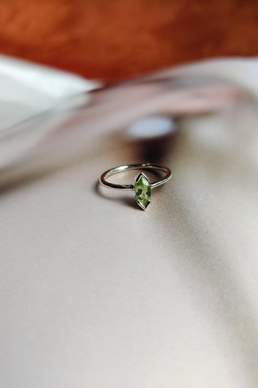 Emily Stacking Ring with a Marquise Peridot-The Diamond Setter