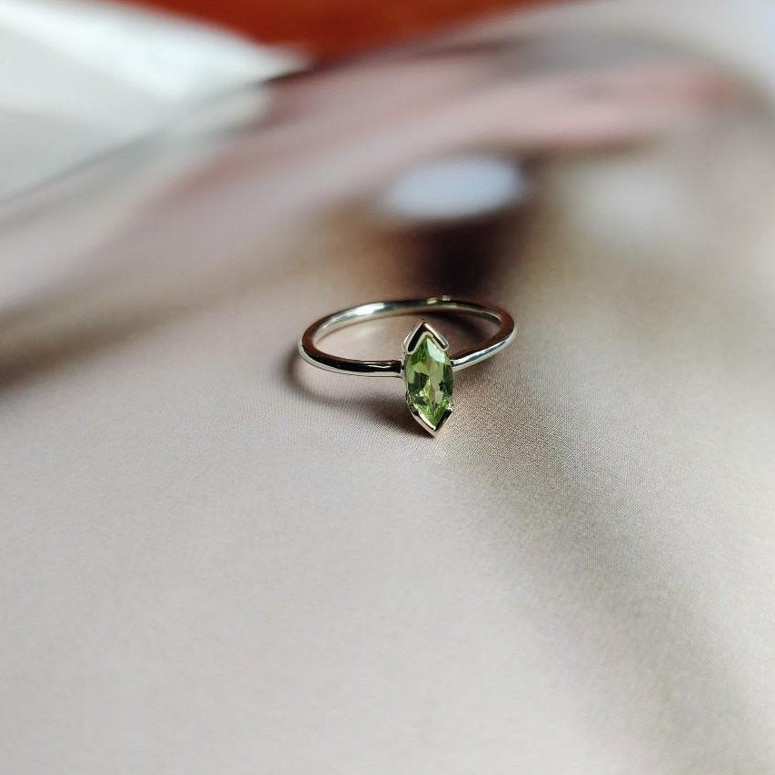 Emily Stacking Ring with a Marquise Peridot-The Diamond Setter