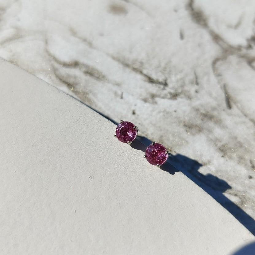 Pink Sapphire Gold Stud Earrings-Earrings-The Diamond Setter