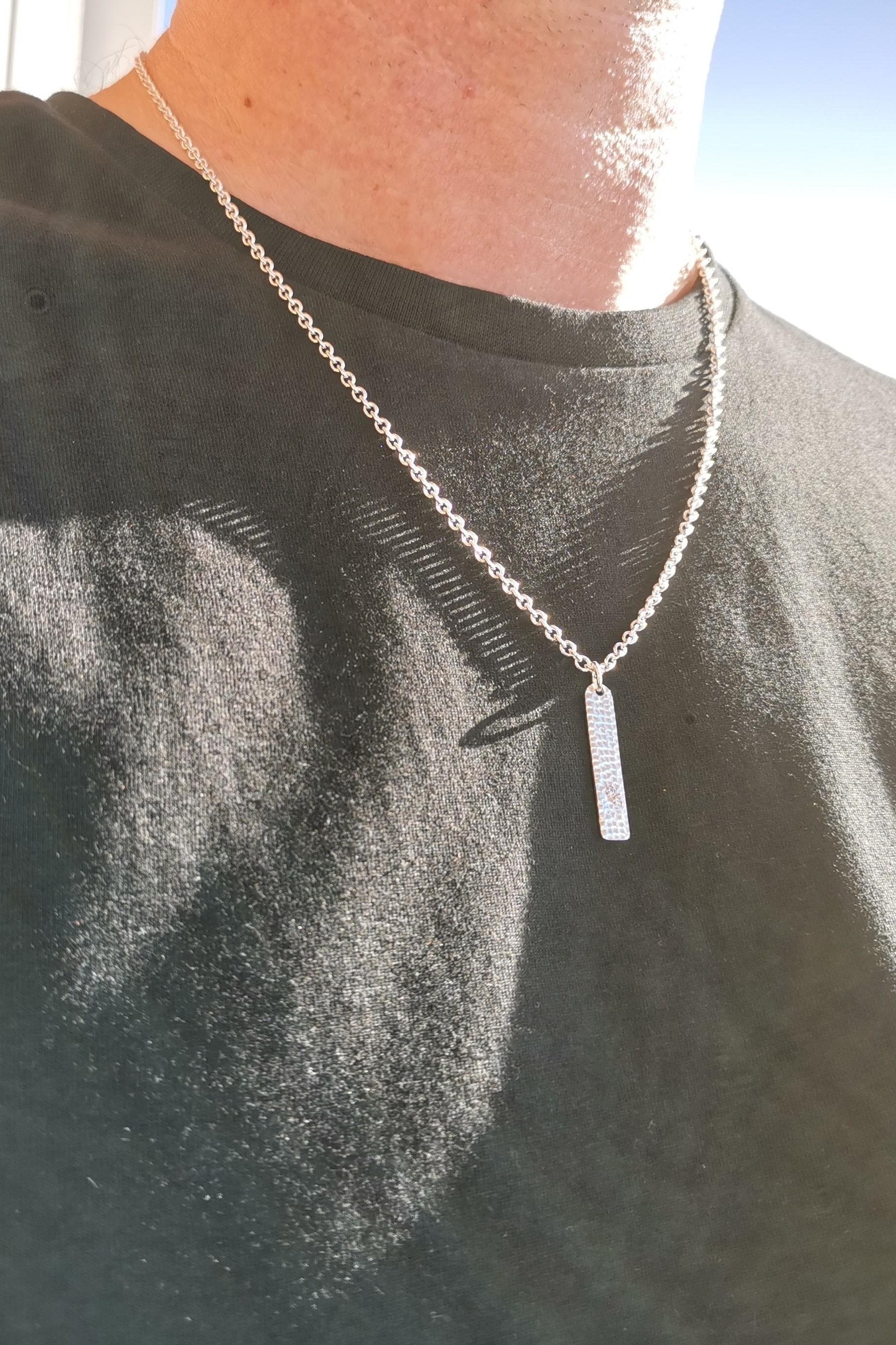 Silver Dog Tag Necklace with Diamonds-The Diamond Setter