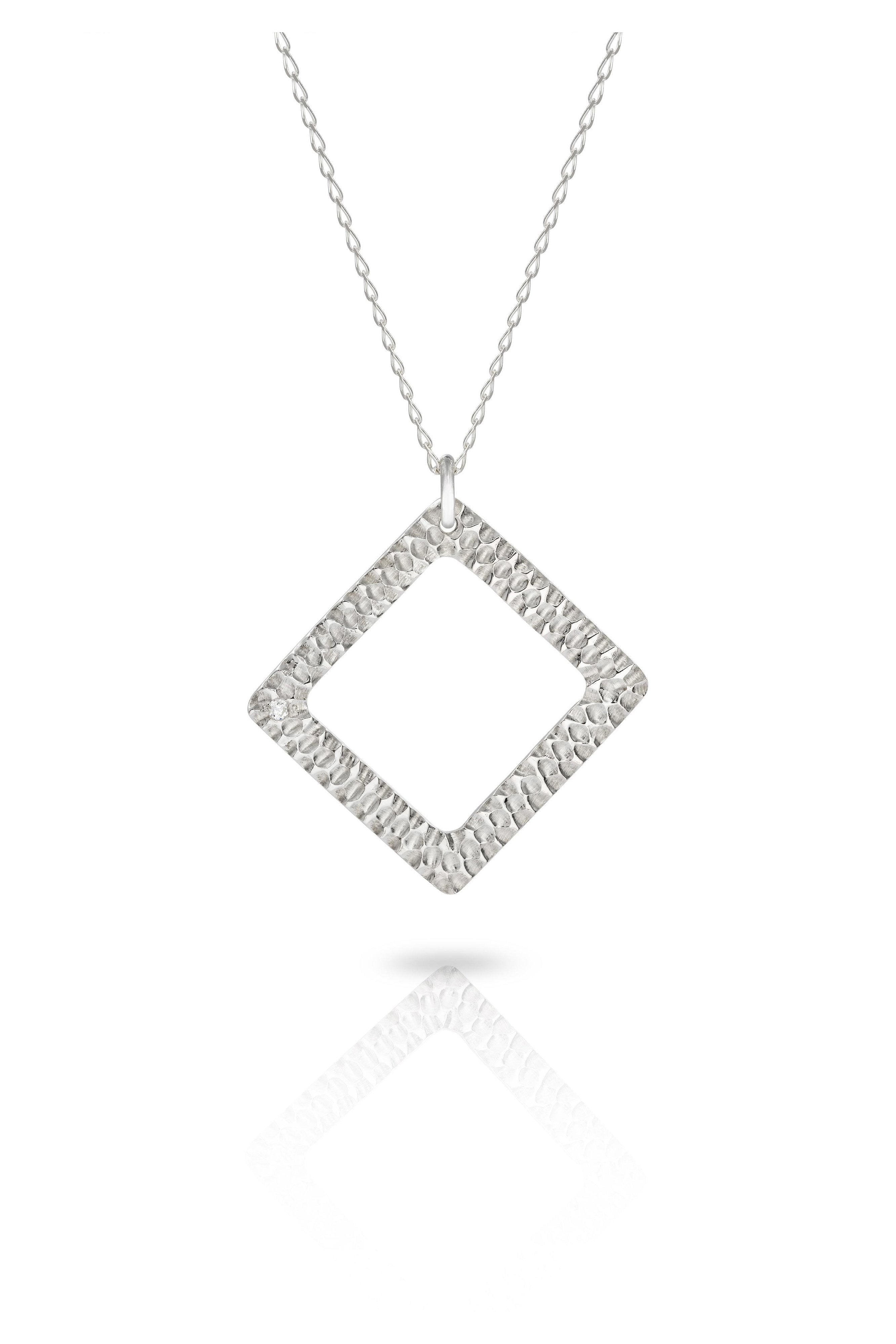 9 carat Gold Textured Square Solo Necklace with Diamond-The Diamond Setter