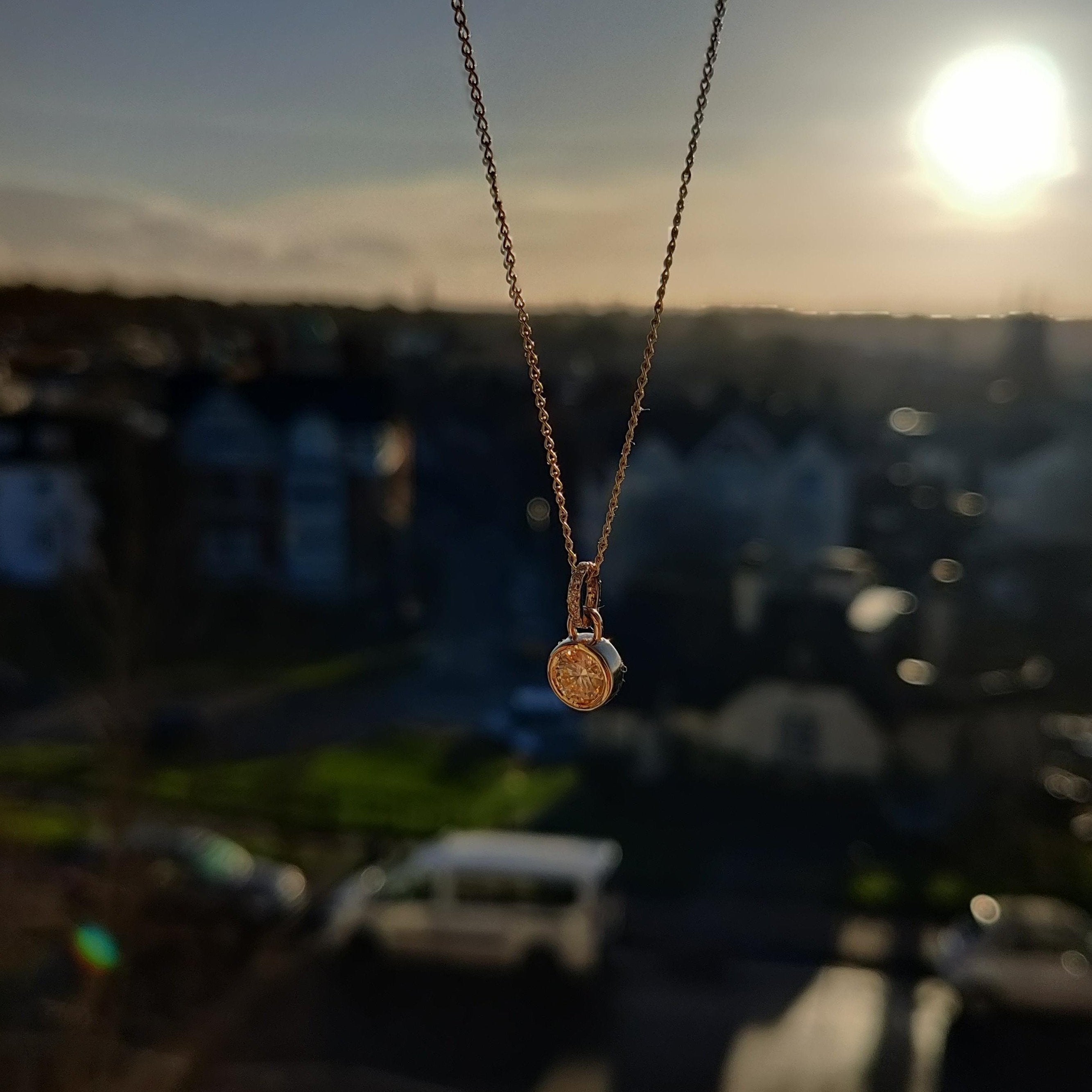 Champagne Solitaire Pendant and Bubbles of White Diamond-The Diamond Setter