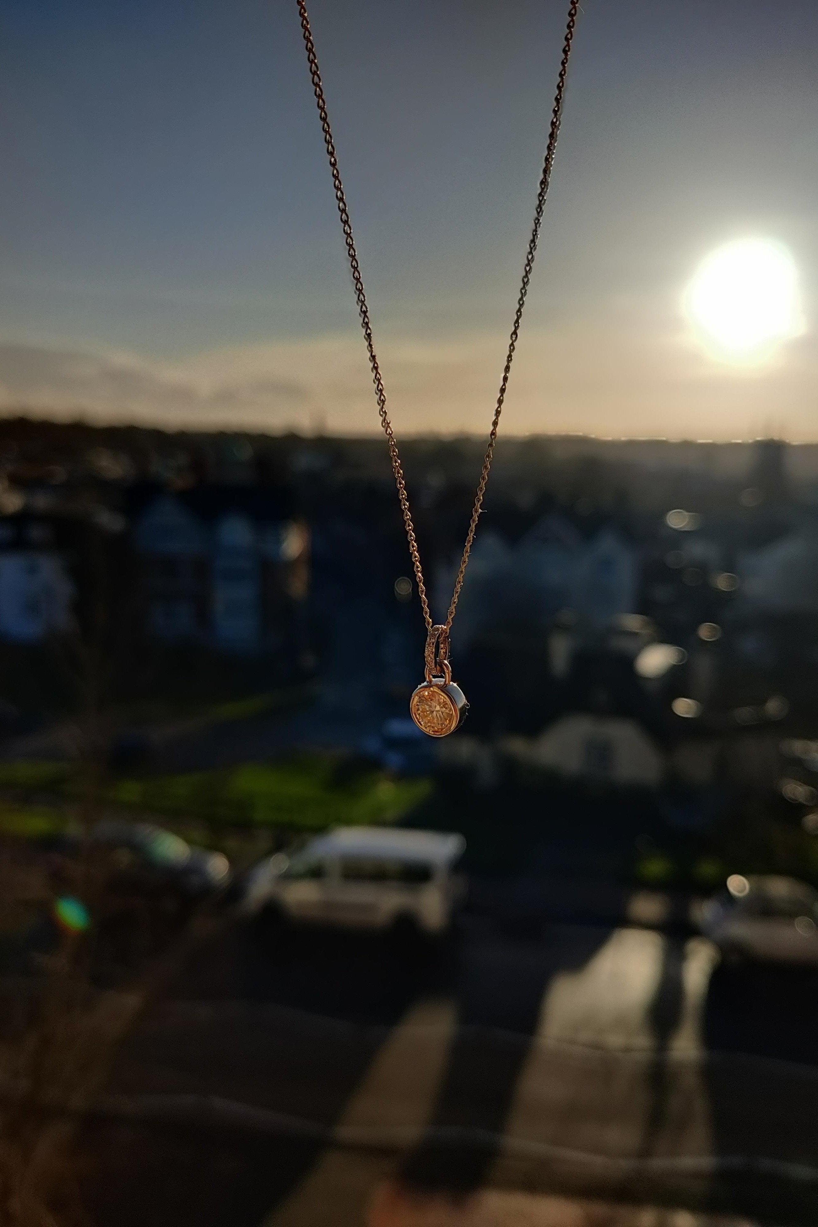 Champagne Solitaire Pendant and Bubbles of White Diamond-The Diamond Setter