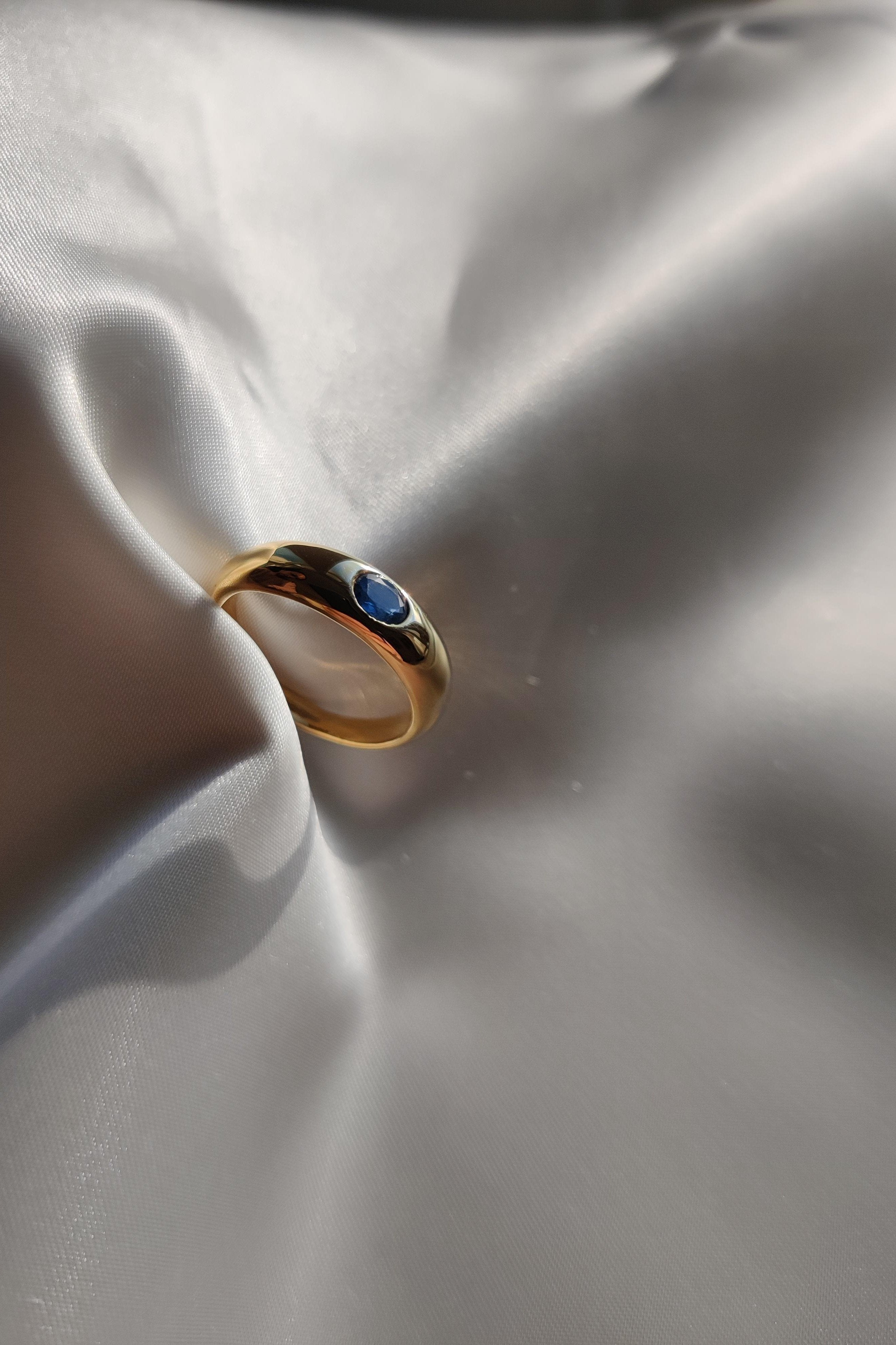 Gold Dome Ring with Blue Sapphire-The Diamond Setter
