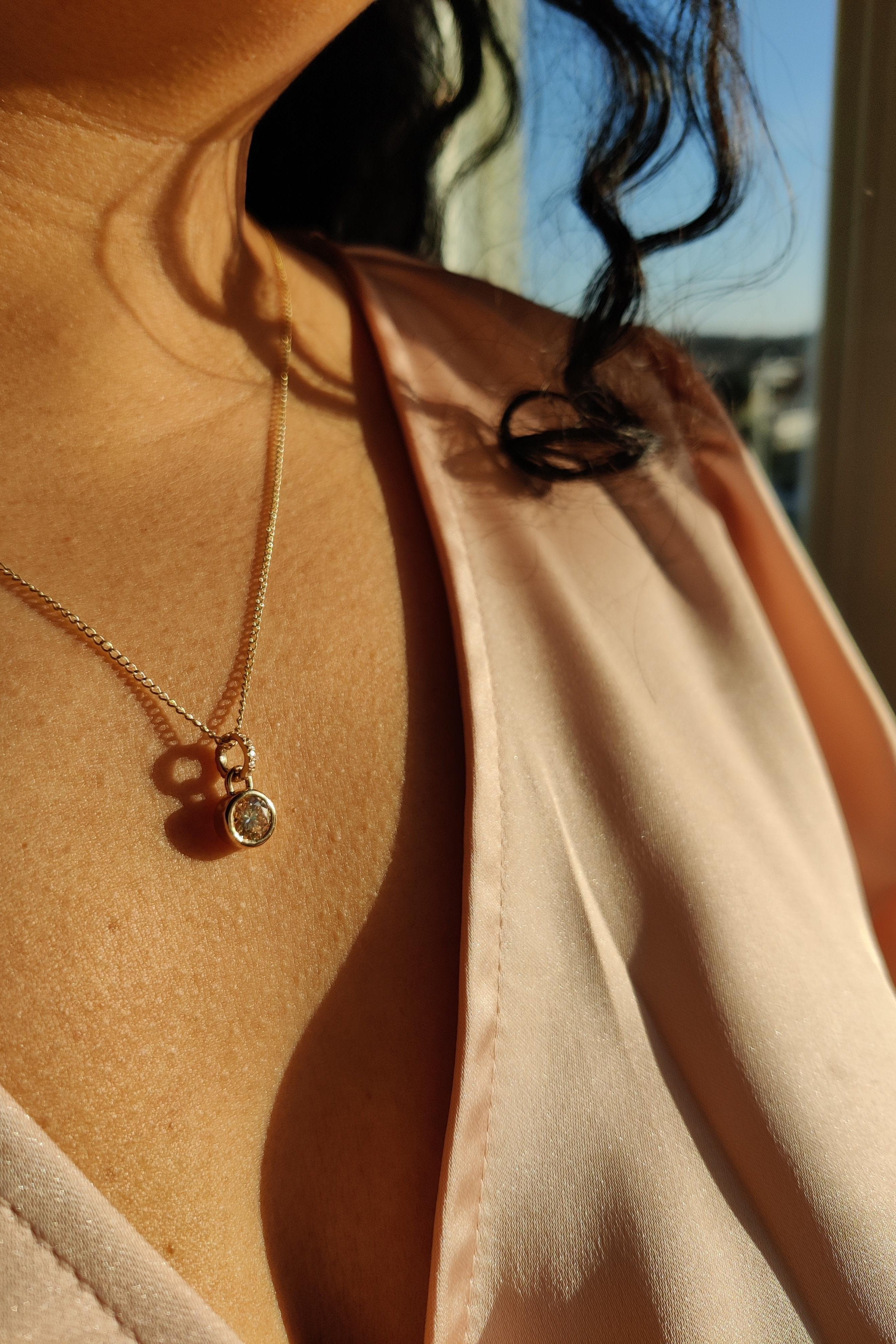 Champagne Solitaire Pendant and Bubbles of White Diamond-The Diamond Setter