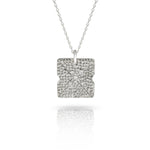 Silver Textured Square Necklace with White Diamond-The Diamond Setter