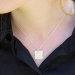 Silver Textured Square Necklace with White Diamond-The Diamond Setter