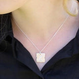 Silver Textured Square Necklace with White Diamond-The Diamond Setter