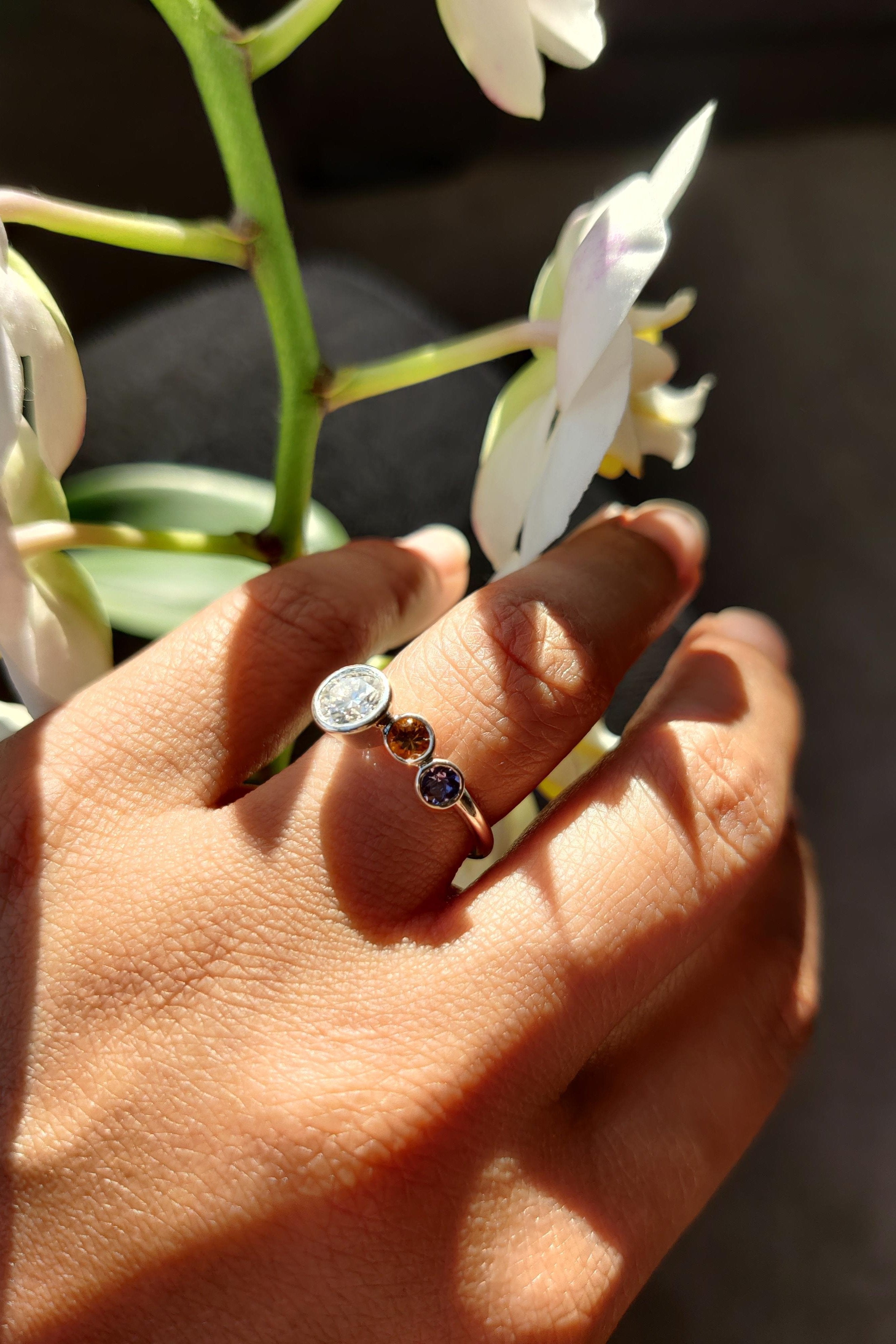 Promise Ring A Trio of Gemstones-The Diamond Setter
