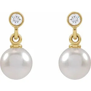 Pearl and diamond drop earrings-The Diamond Setter